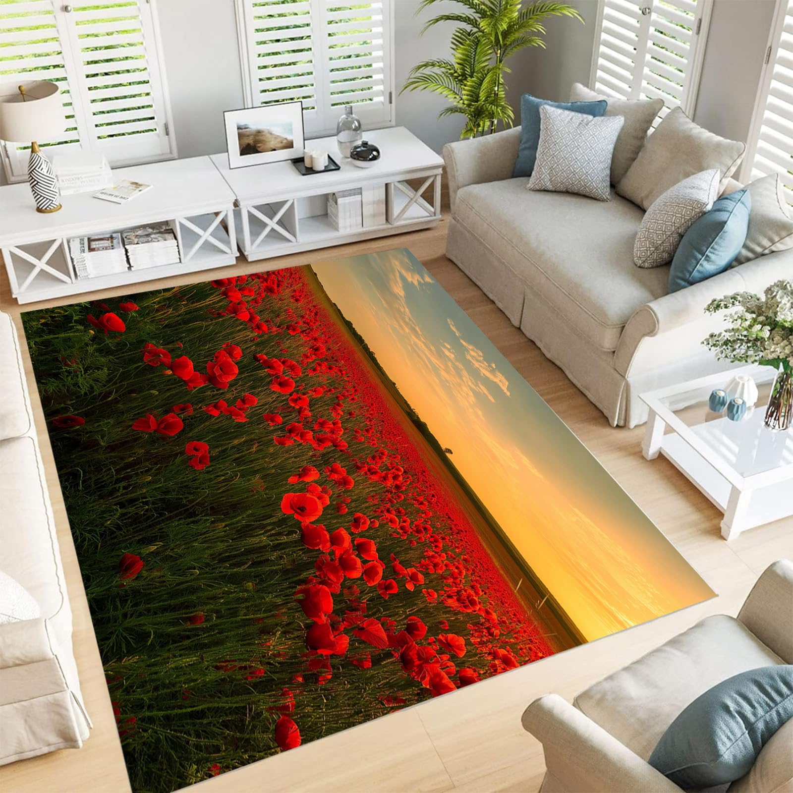 Champ de coquelicots rouges tapis doux pour un salon chaleureux