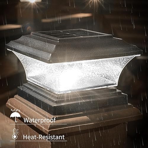 Miniatura 6 de HUYIENO Luces solares para tapa de poste, luz LED para exteriores con 9 modos de luz, blanco brillante y 7 modos de color fijociclismo, adecuado