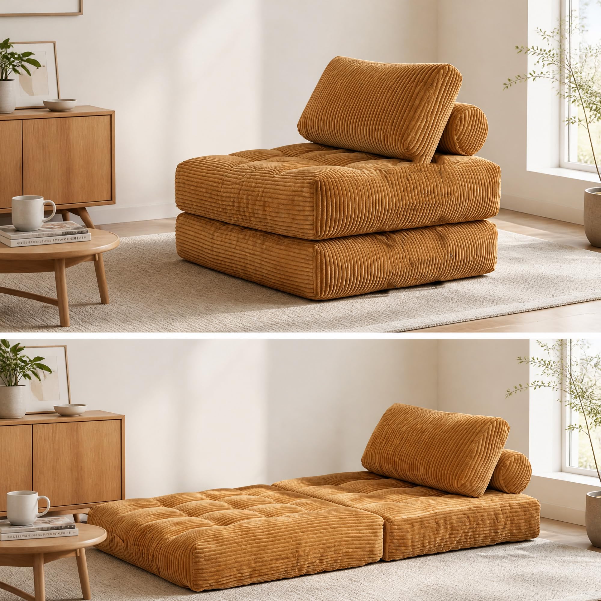 Schlafsessel mit Schlaffunktion Cord Beige - 2-in-1 Klappsofa Gästebett