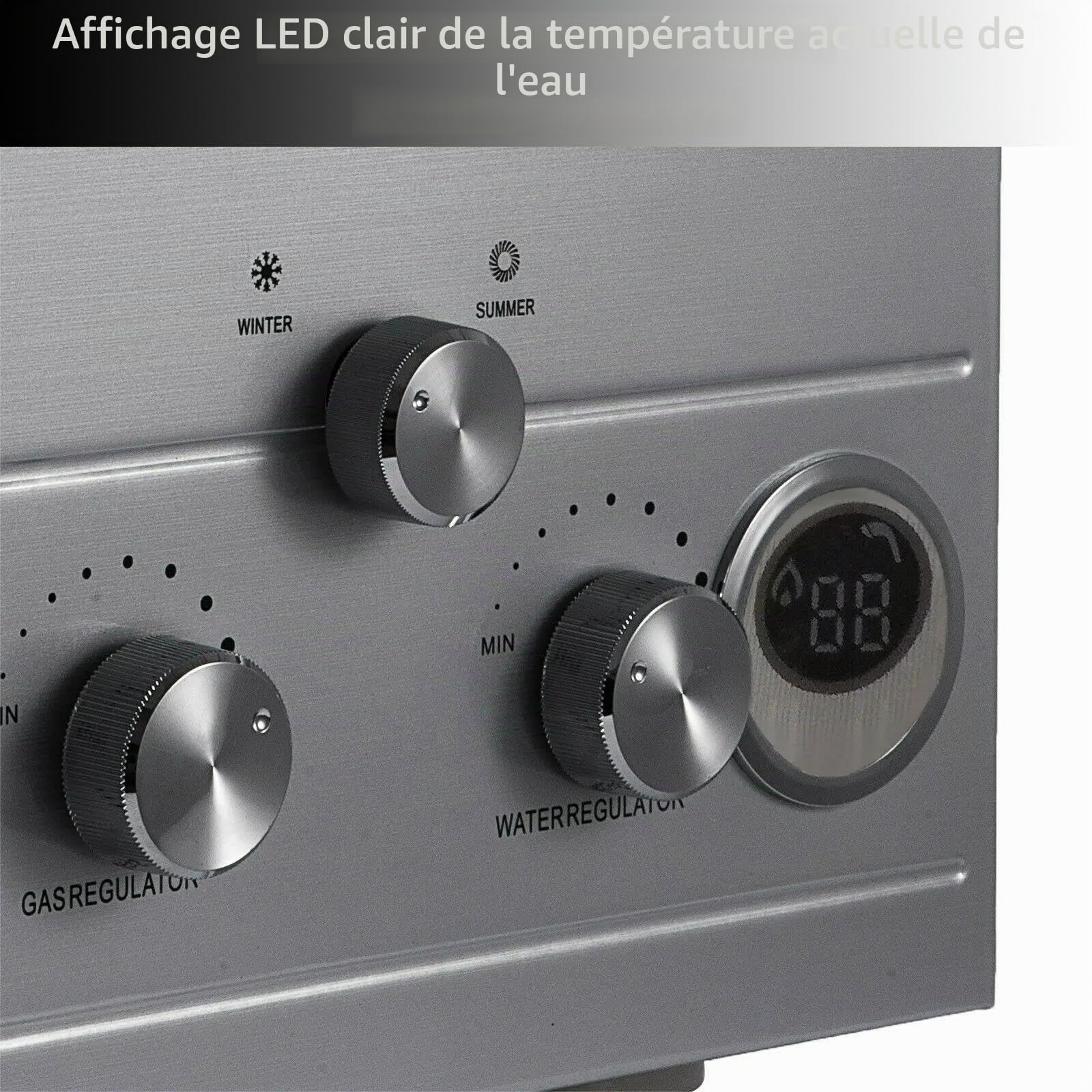 Chauffe-eau à gaz 6 l, chauffe-eau butane, 6 l/min, écran LED compatible avec butane et propane, chauffe-eau instantané pour usage domestique et camping (Gris 6L)
