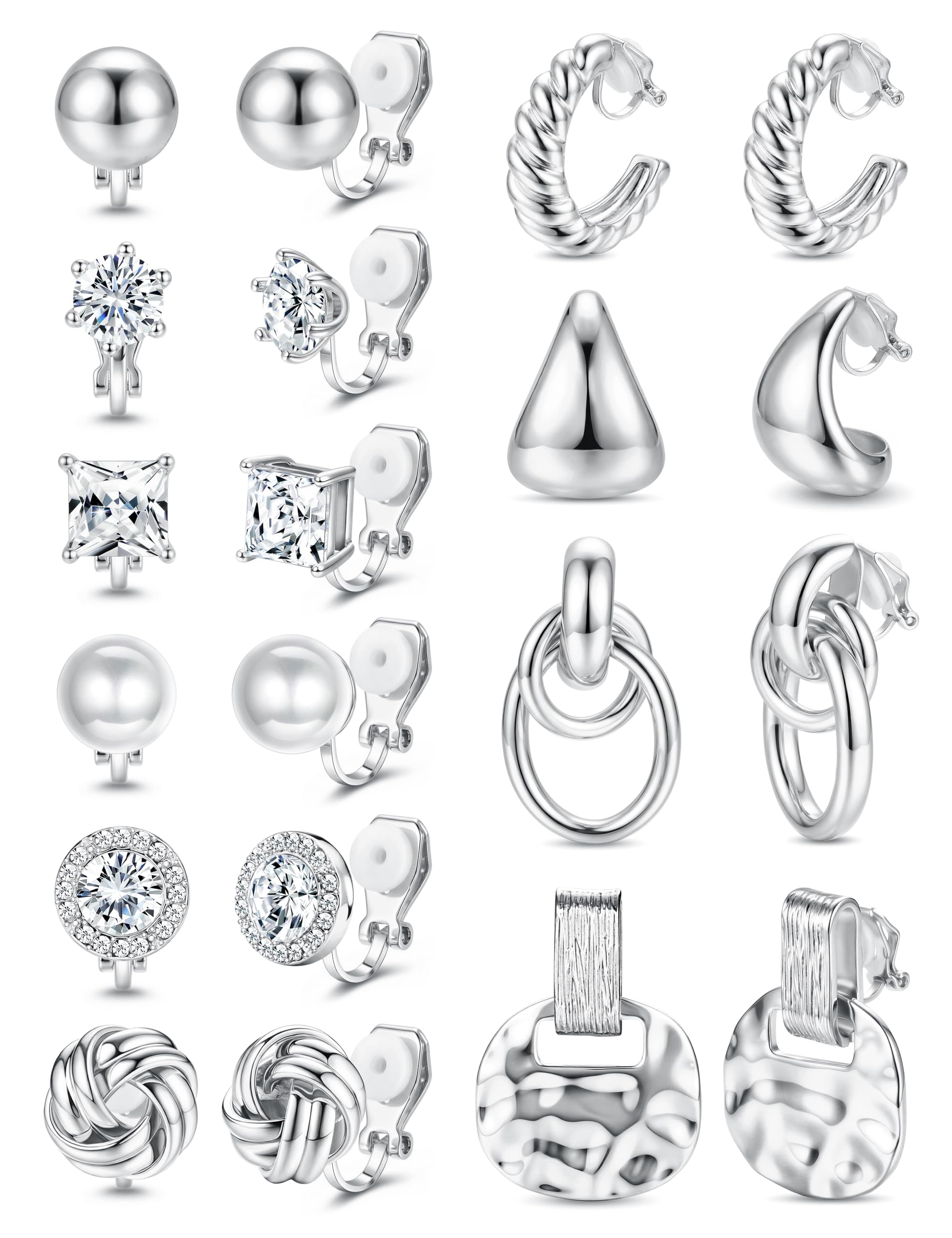 Orecchini a Clip per Donna Orecchini a Clip placcati Oro 14K Non forati CZ Perla Nodo Torsione Grosso Cerchio Orecchini a Clip Set Orecchini ipoallergenici Finti