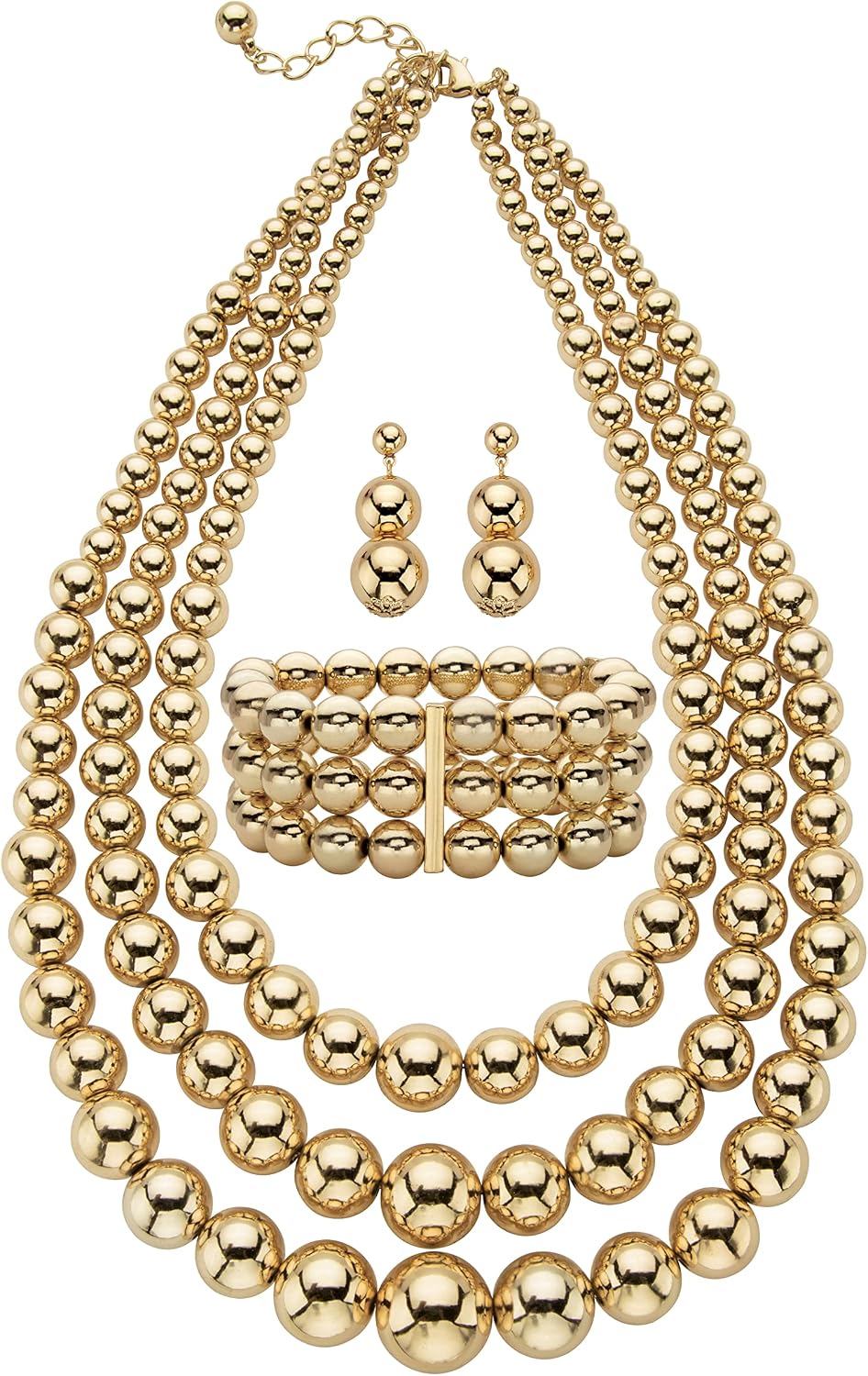 PalmBeach Goldtone Graduated Bib Necklace Set 16.5 inches plus 3 inch extension