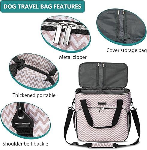 Miniatura 4 de BAGLHER Bolsa de viaje para perros, bolsa de viaje para mascotas (todos los suministros de viaje para mascotas), con 2 recipientes de comida para