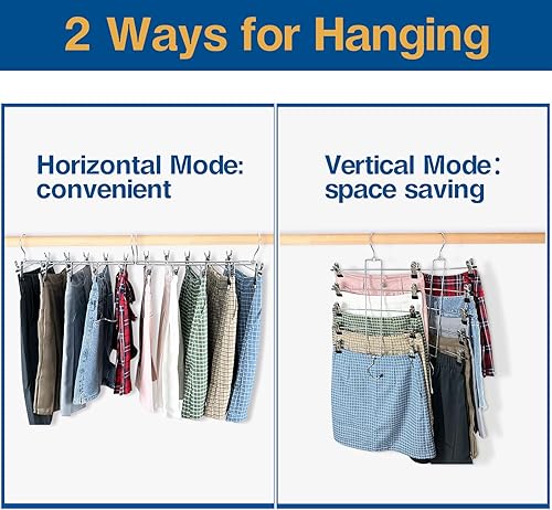 Miniatura 2 de Perchas para faldas de 6 piezas, perchas para pantalones, ahorran espacio, se cuelgan con clips de 5 niveles, organizadores de armario y perchas