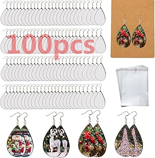 Sublimation Earring Blanks Bulk 100 pcs Double-Sided MDF Wood Blank Sublimation Earring with Earring Hooks and Jump Rings for Sublimation Earring Printing
