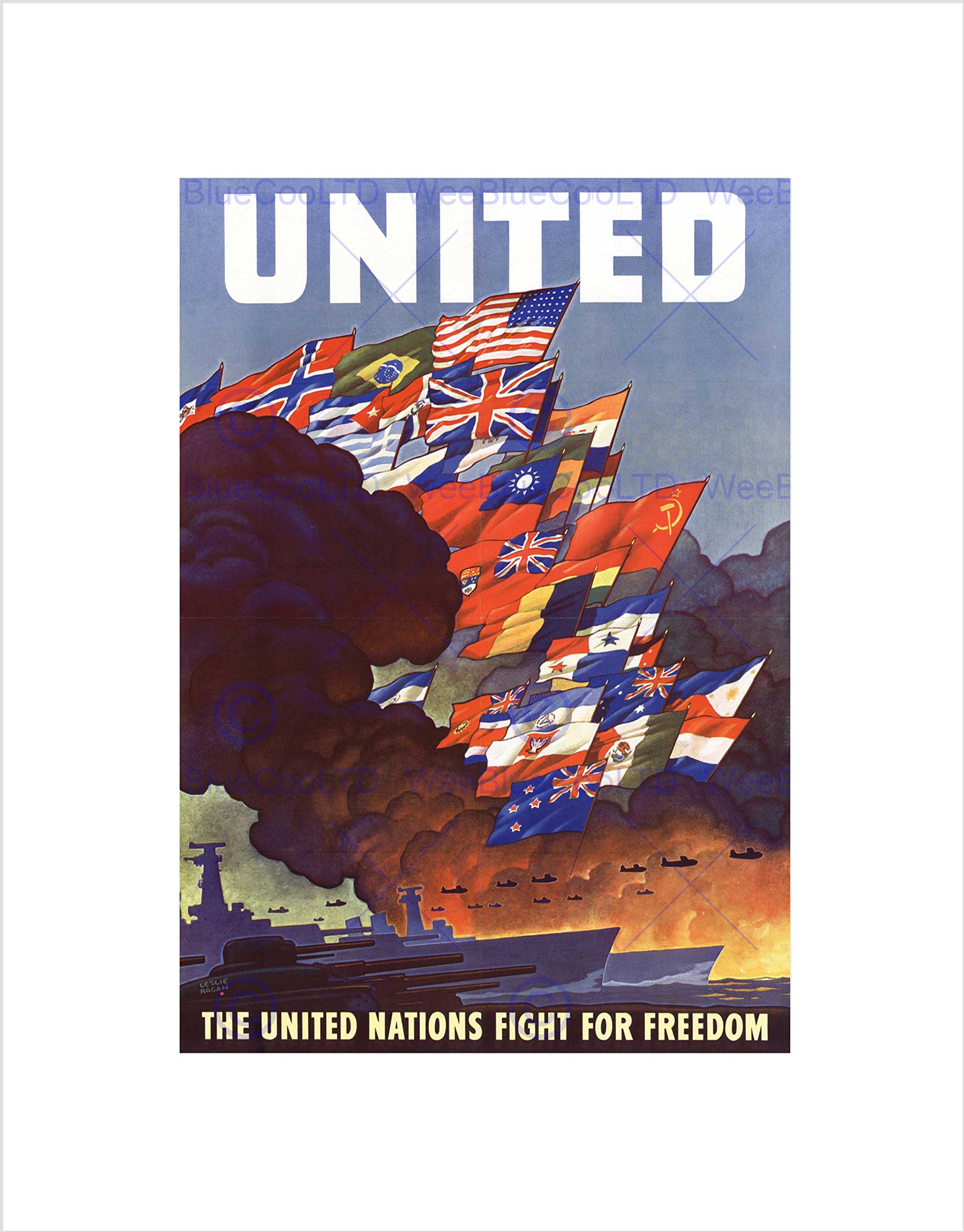 Wee Blue Coo WWII WAR ALLIES UNITED NATIONS FIGHT FREEDOM BLACK FRAMED ART PRINT B12X10120
