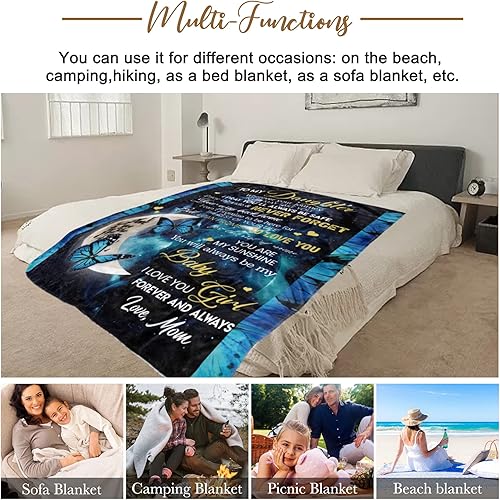 Miniatura 3 de To My Daughter - Manta de franela con diseño de mariposa para cumpleaños de cumpleaños, para hija de papá, tamaño de 80 x 60 pulgadas