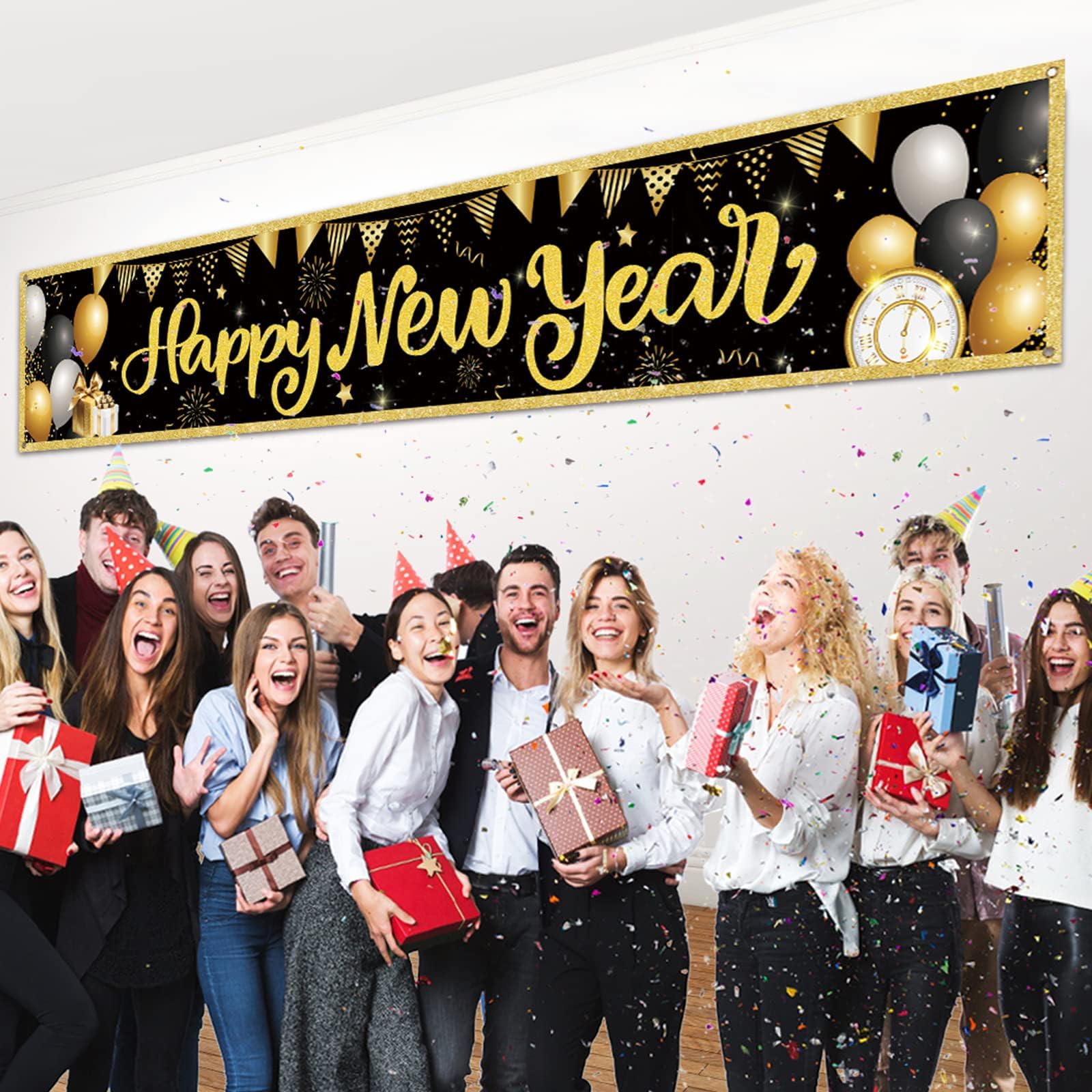 Decorazioni Photo Booth Capodanno 2024 – 36 Pezzi Oro E Nero Con Bastoncini E Nastro, Maschere, Occhiali E Cappelli