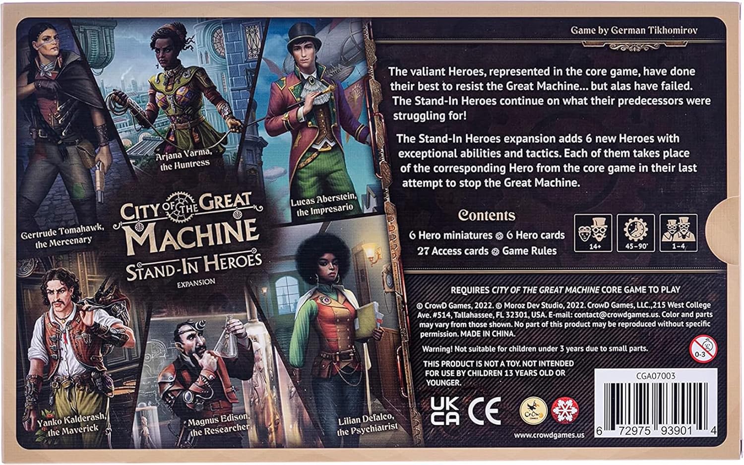 City of The Great Machine. Stand-in Heroes Board Game Expansion |1-4 Players | Ages 14 and up | Steampunk | One-vs-Many | Hidden Movement | Cooperative & Solo | Average Playtime 60-90 min