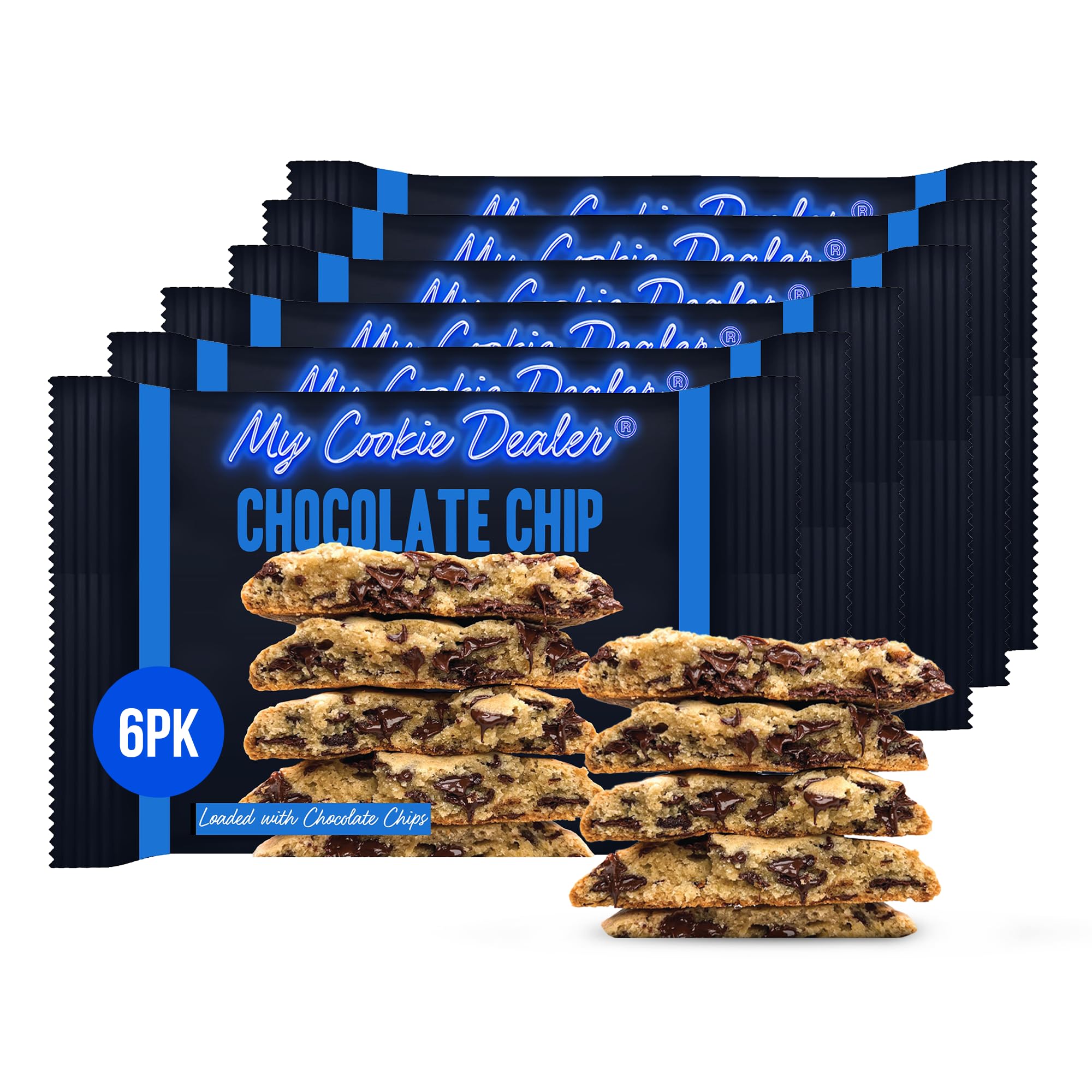 My Cookie Dealer Soft Baked Cookies, Chocolate Chip (6-Pack, 4oz Cookies) - Traditional Chocolate Chip Cookie Batter - Individually Wrapped Travel Snacks