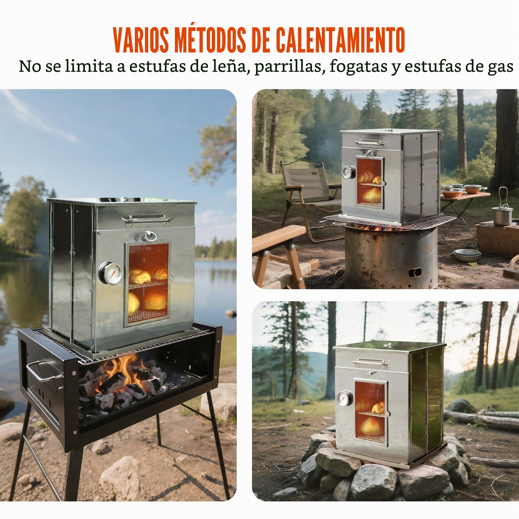 REDCAMP Horno de camping plegable con parrilla de 3 niveles, horno de camping portátil de acero inoxidable, compacto para mochileros, senderismo, viajes, cocina al aire libre, pícnic, barbacoa