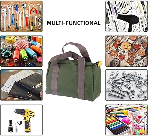 Miniatura 6 de Bolsa de herramientas de lona de boca ancha de 18 pulgadas, bolsas de almacenamiento de herramientas de gran capacidad para hombres, bolsa de