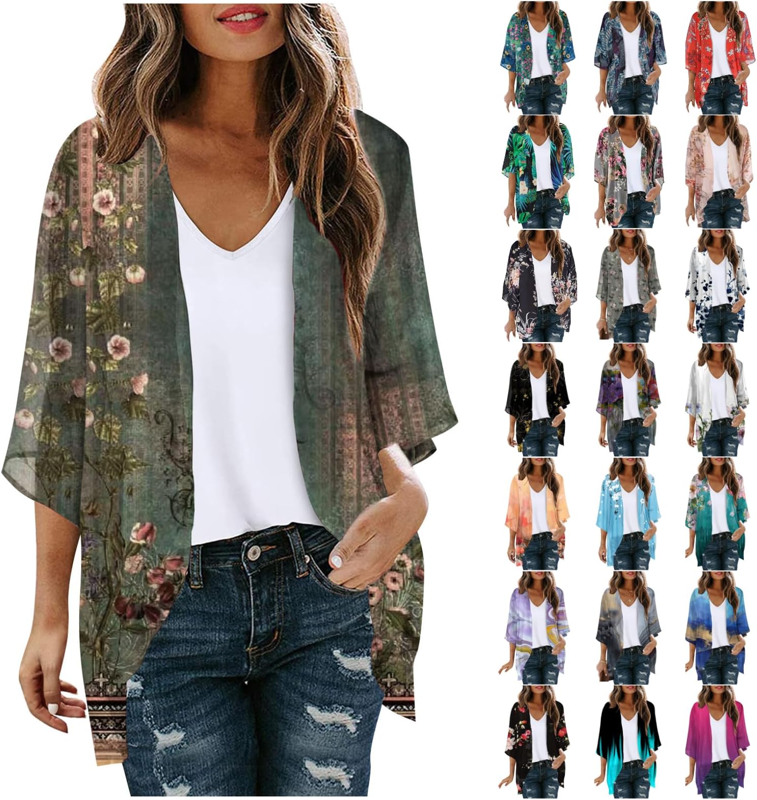 babysbuleWomen's Floral Print Flowy Sleeve Kimono Cardigan Loose Cover Ups Casual Top Lightweight Resort Summer Wear