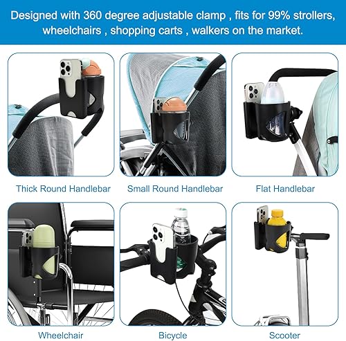 Miniatura 7 de Accmor - Portavasos universal, portavasos para coche con soporte para teléfono, portavasos de gran calibre giratorio 360° diseñado para cochecito