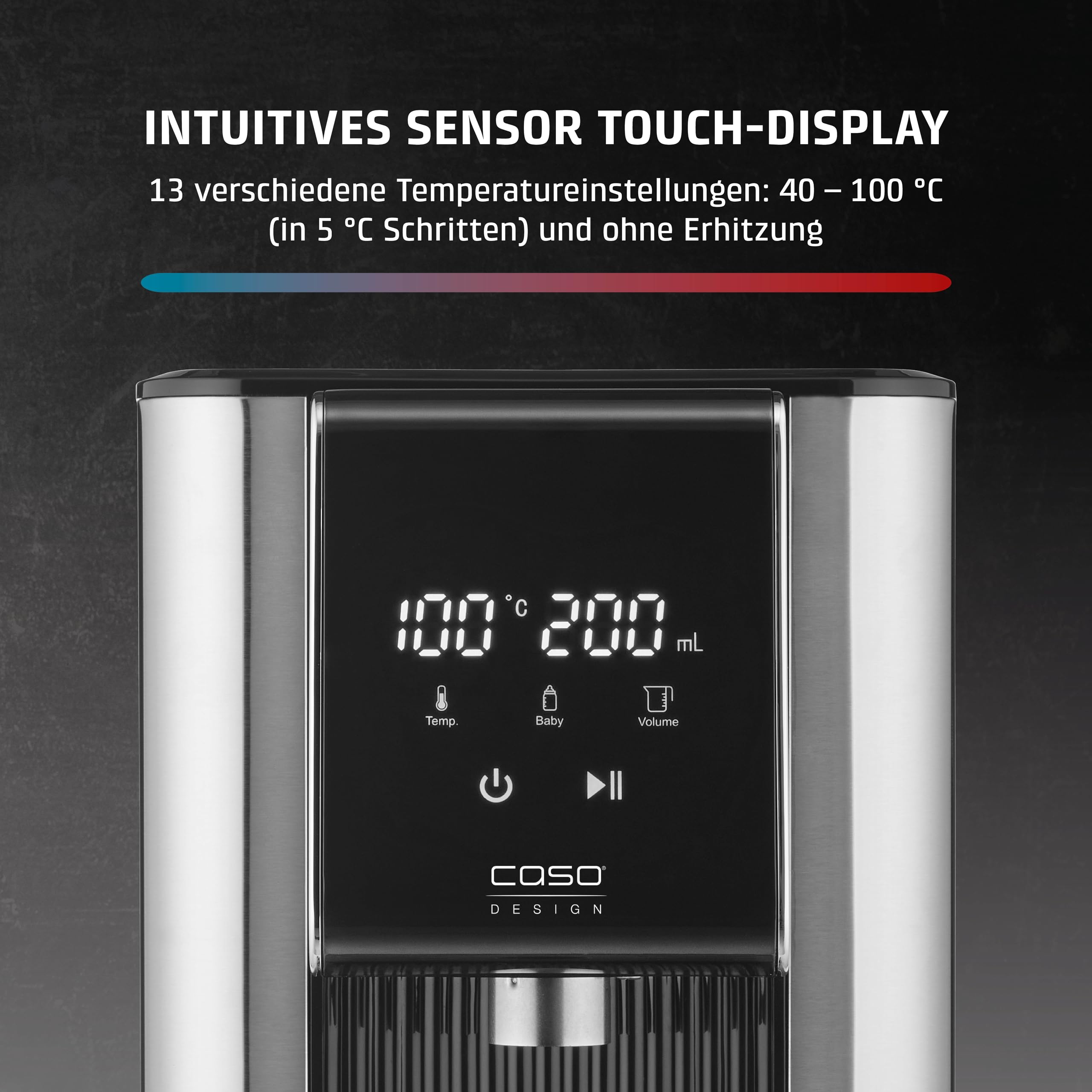 Caso HW 620 Turbo-Heißwasserspender: 2600W, 13 Temp.-Einstellungen (40-100°C), 7 Mengenausgaben, 2,5L Tank, Energiesparend, Babyfunktion, Edelstahl, Wasserfilter, Entkalkungserinnerung