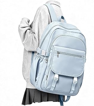 School Backpack for Teen Girls and Boys, High School & College Student Backpack, Aesthetic Bookbag with Laptop Compartment, Casual Daypack for School, Travel and Daily Use - light blue