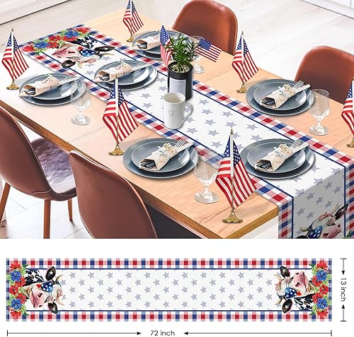 Miniatura 3 de Camino de mesa del 4 de julio, Día de la Independencia, linda vaca, floral, rojo y azul, decoración para mesa de cocina, cenas familiares, fiestas