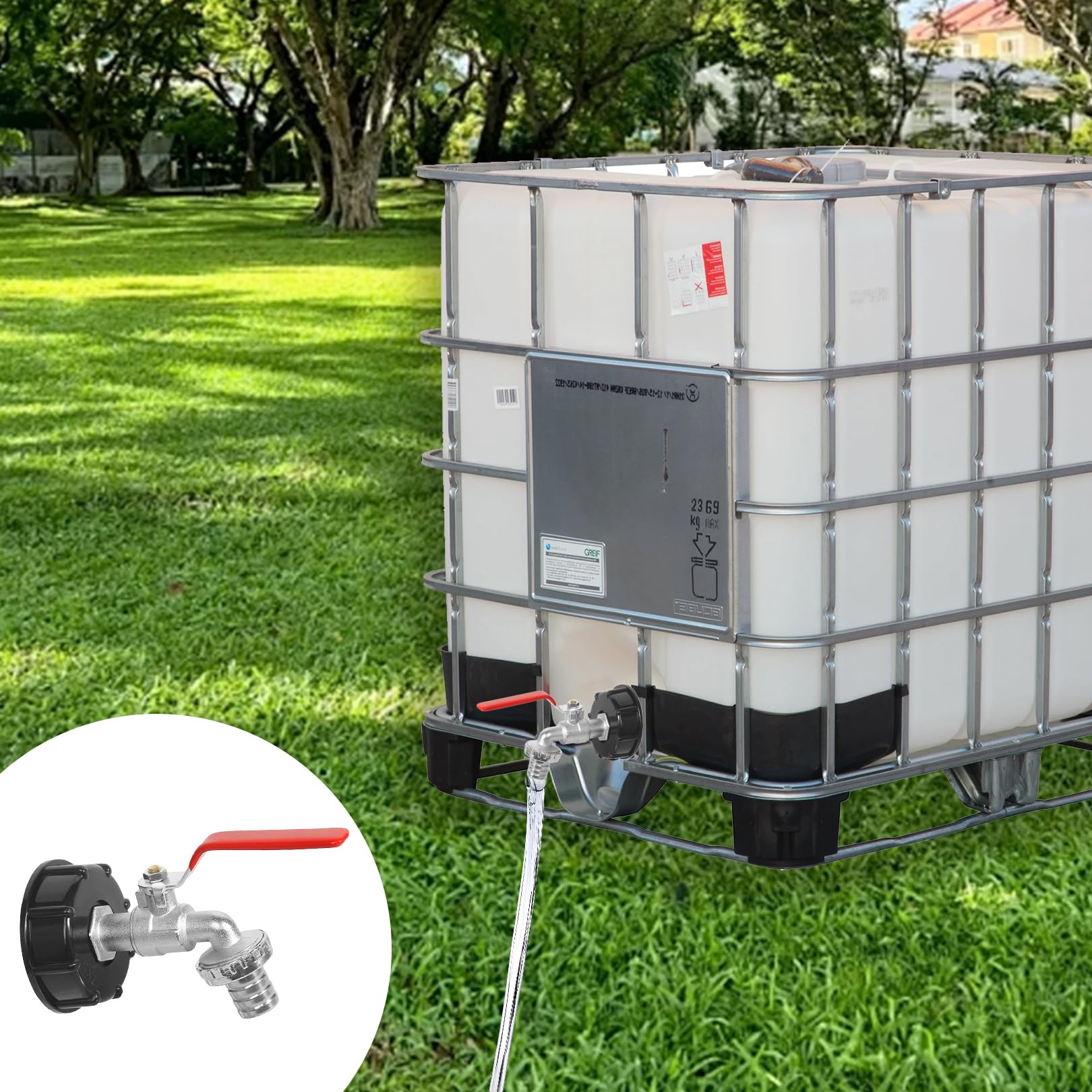IBC zawór odpływowy 1/2" do zbiornika na deszczówkę 1000 l, akcesoria do zbiornika na wodę 3/4", z adapterem węża ogrodowego, akcesoria do zbiornika IBC, adapter do przyłącza