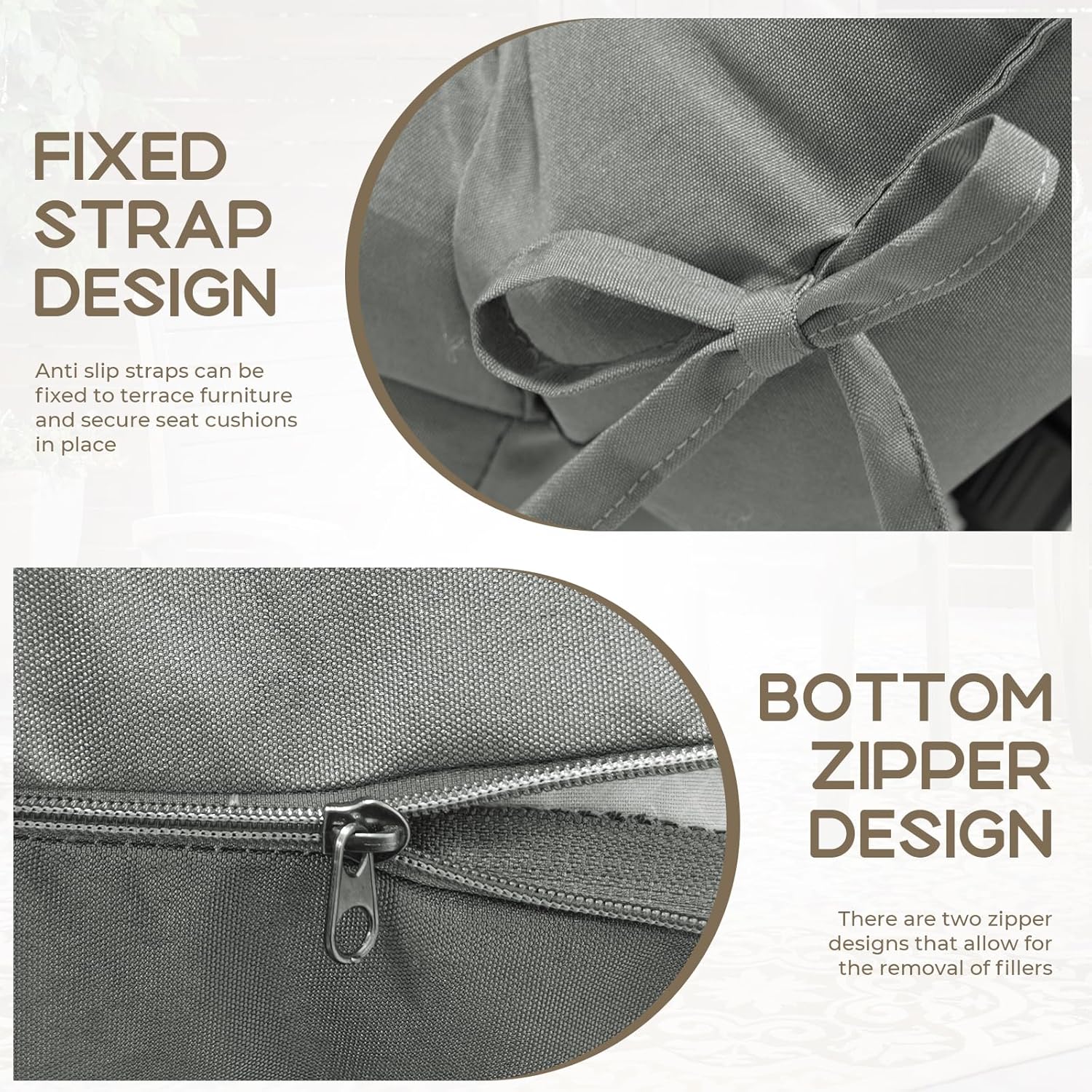 Outdoor High Back Chair Cushions, 2 Pack Waterproof Patio Furniture Cushions with Removable Covers for Outdoor Furniture, Grey