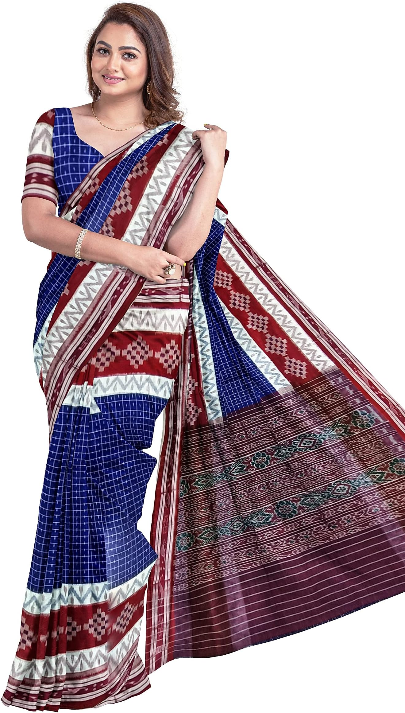 BHSWomen's Sambalpuri Pure Cotton Bomkai Saree Without Blouse Piece (Nuapatanapata_Multicolour)