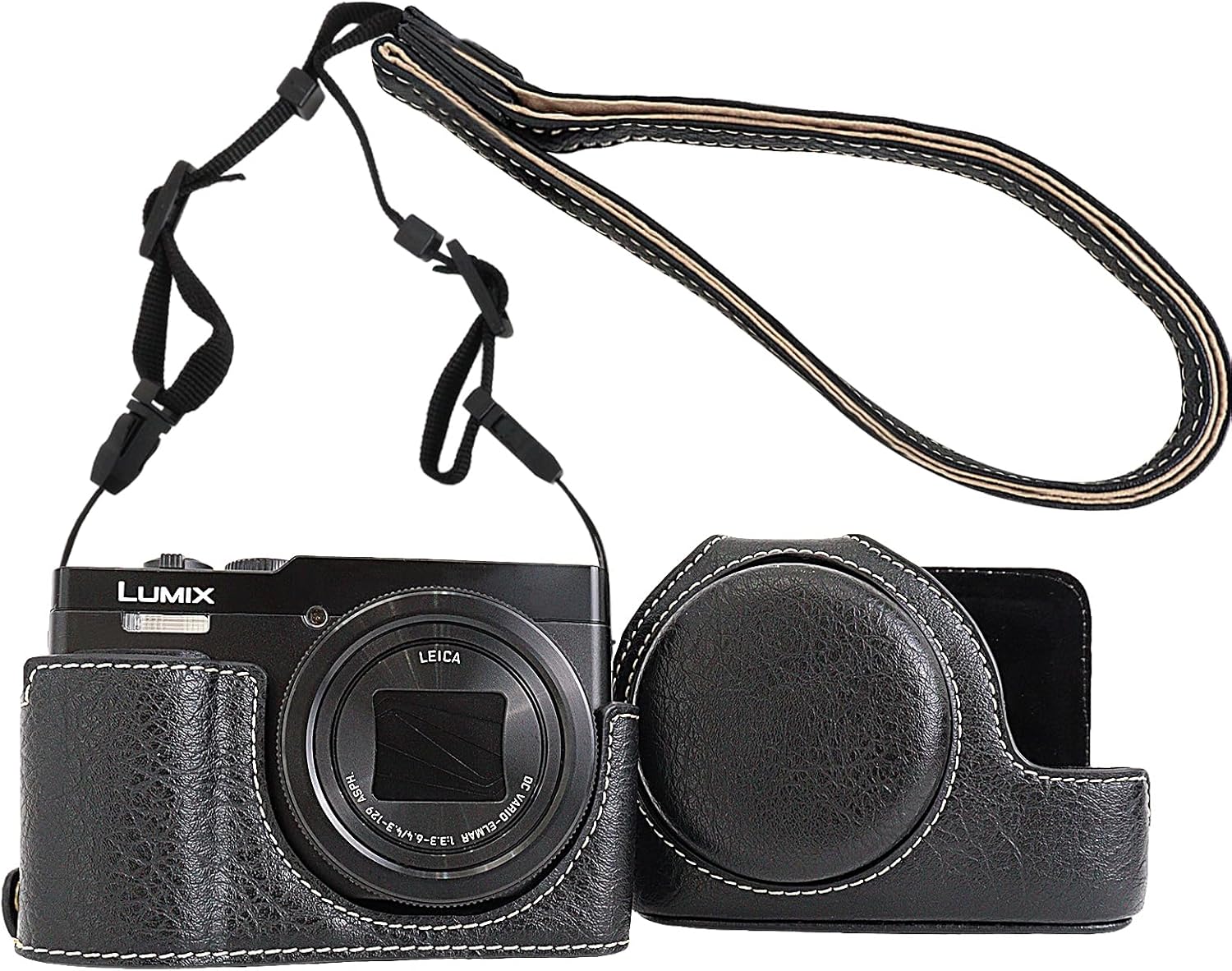 Rieibi ZS99 Camera case, PU Leather Camera Case for Panasonic Lumix DC-ZS99 Digital Camera, Detachable Protective Case with Adjustable Shoulder Strap, Beauty Cover