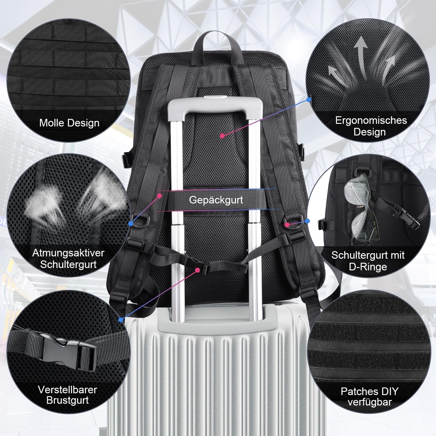 BERTASCHE Lunch Rucksack, Laptop Rucksack mit Kühltasche für 17,3 Zoll, 2-IN-1 Rucksack Herren für Taktisch Arbeit Schule Picknick Uni, Schwarz
