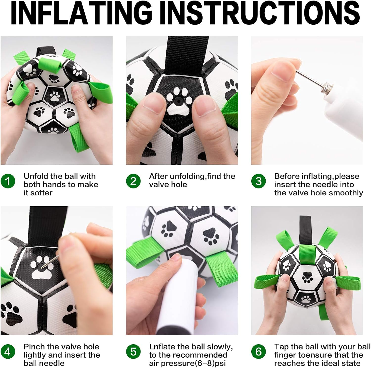 Interactive Dog Toys Dog Soccer Ball with Grab Tabs Dog Tug Toy Dog Water Toy for Outdoor, Durable Dog Ball Toy for Small Medium Dogs and Puppy（6 Inch）