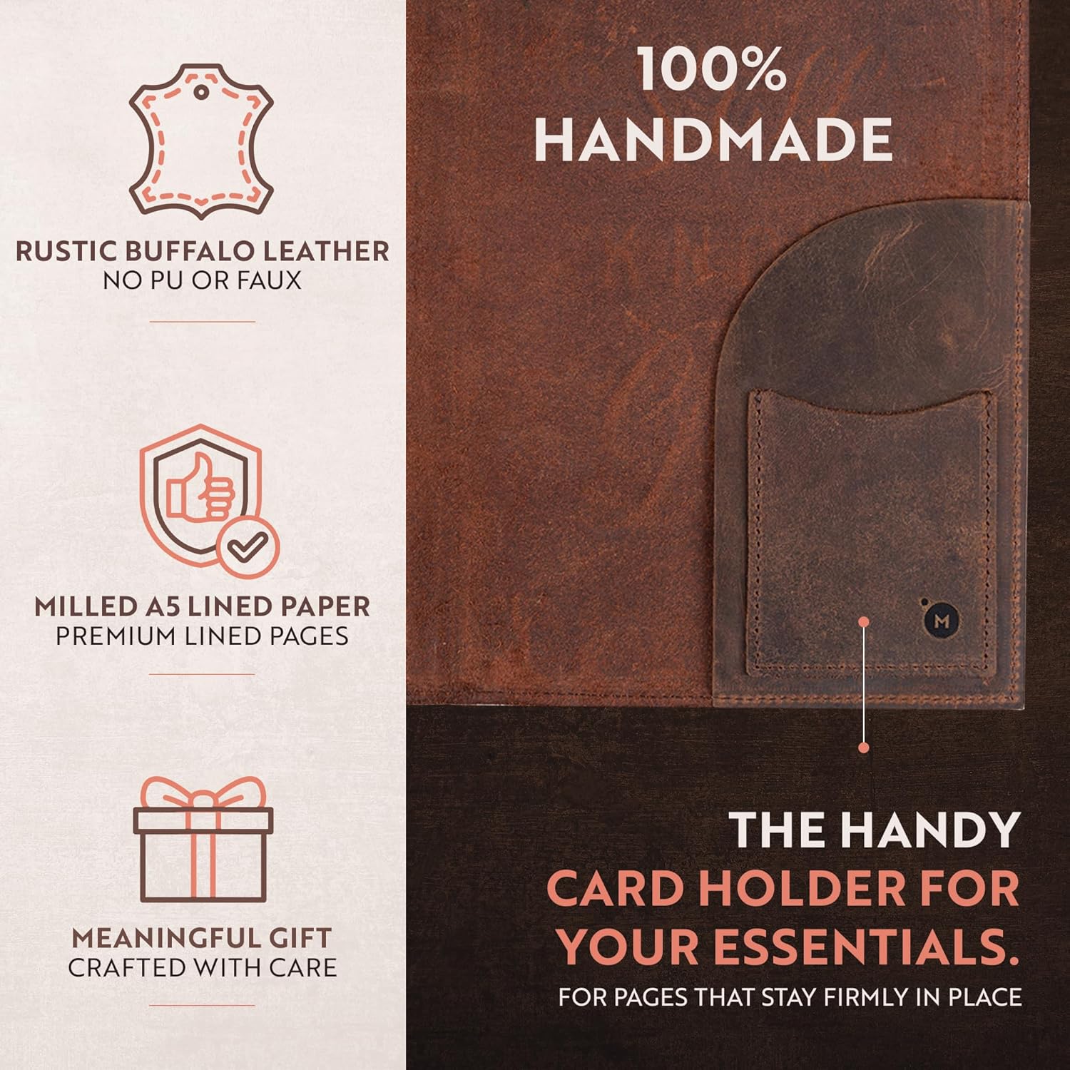 moonster Leather Journal Refillable Notebook, Writing Journals for Women, Inspirational Journal Leather Notebook Cover with Pen, Leather Bound Journal Lined Paper A5 Diary, Vintage Travel Journal - Image 8