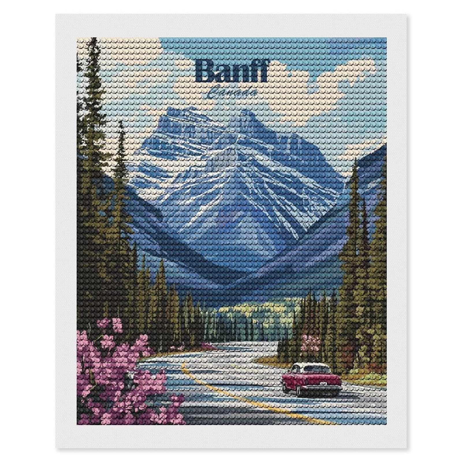 Junmoney Banff Canada Travel (2) DIY Diamond Art Canvas Kit 16"x20", Adhesive Canvas, Easy to Enjoy, Farmhouse Decor, Festive Craft Gift