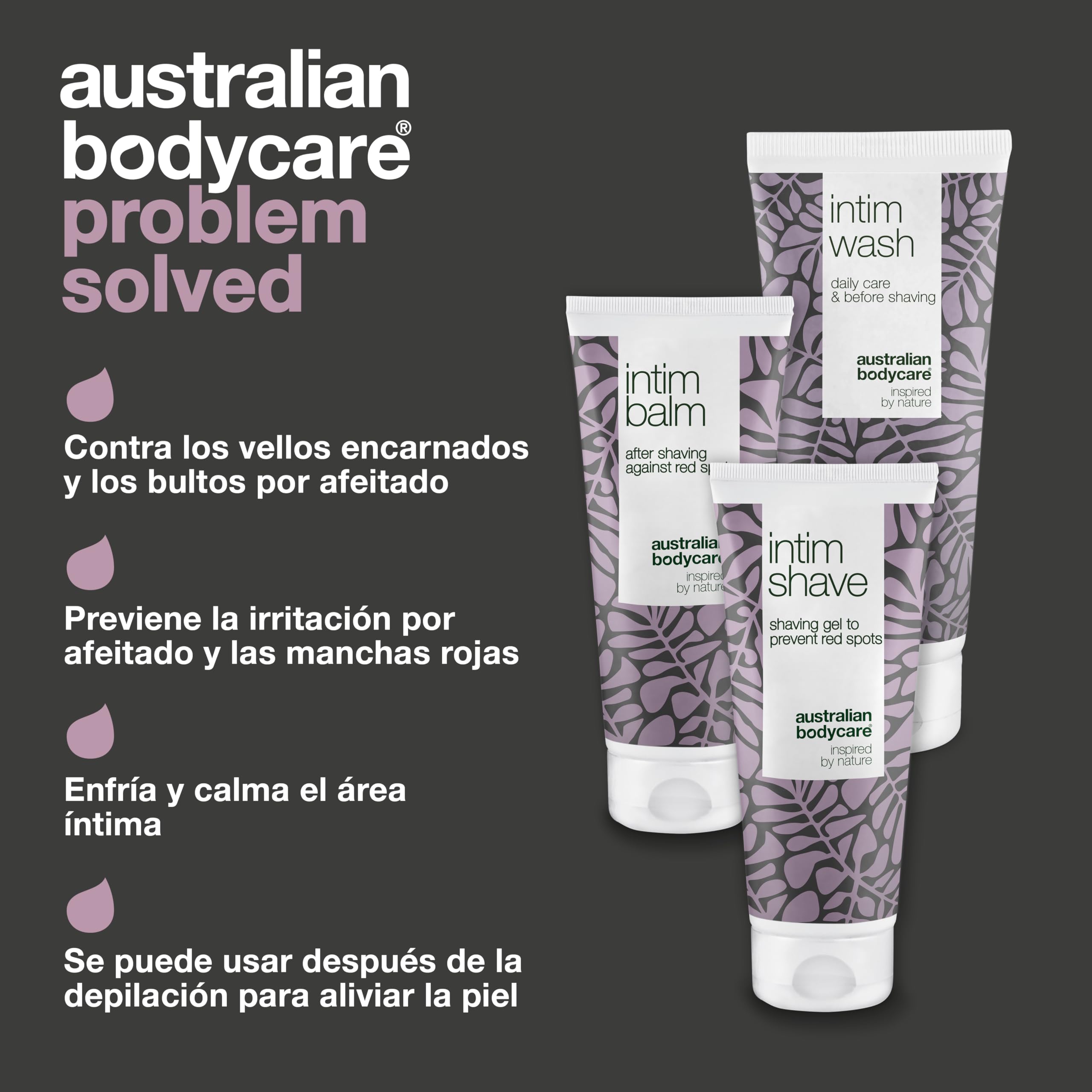 KIT de afeitado íntimo|3 productos para librarse de sarpullidos y vellos encarnados después del afeitado. Contiene|Intim Wash 200 ml, Intim Shave 100 ml, Intim Balm 100 ml | Australian Bodycare