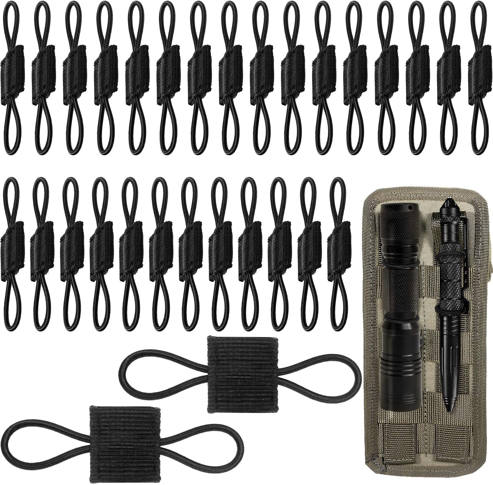 Waydress 30 Pieces Tactical Backpack Accessories - Molle Attachments, Gear Holder Clip, Webbing Binding Ribbon, Elastic Buckle for Multipurpose Tactical Bag (Black, 1 x 1.2 Inches)