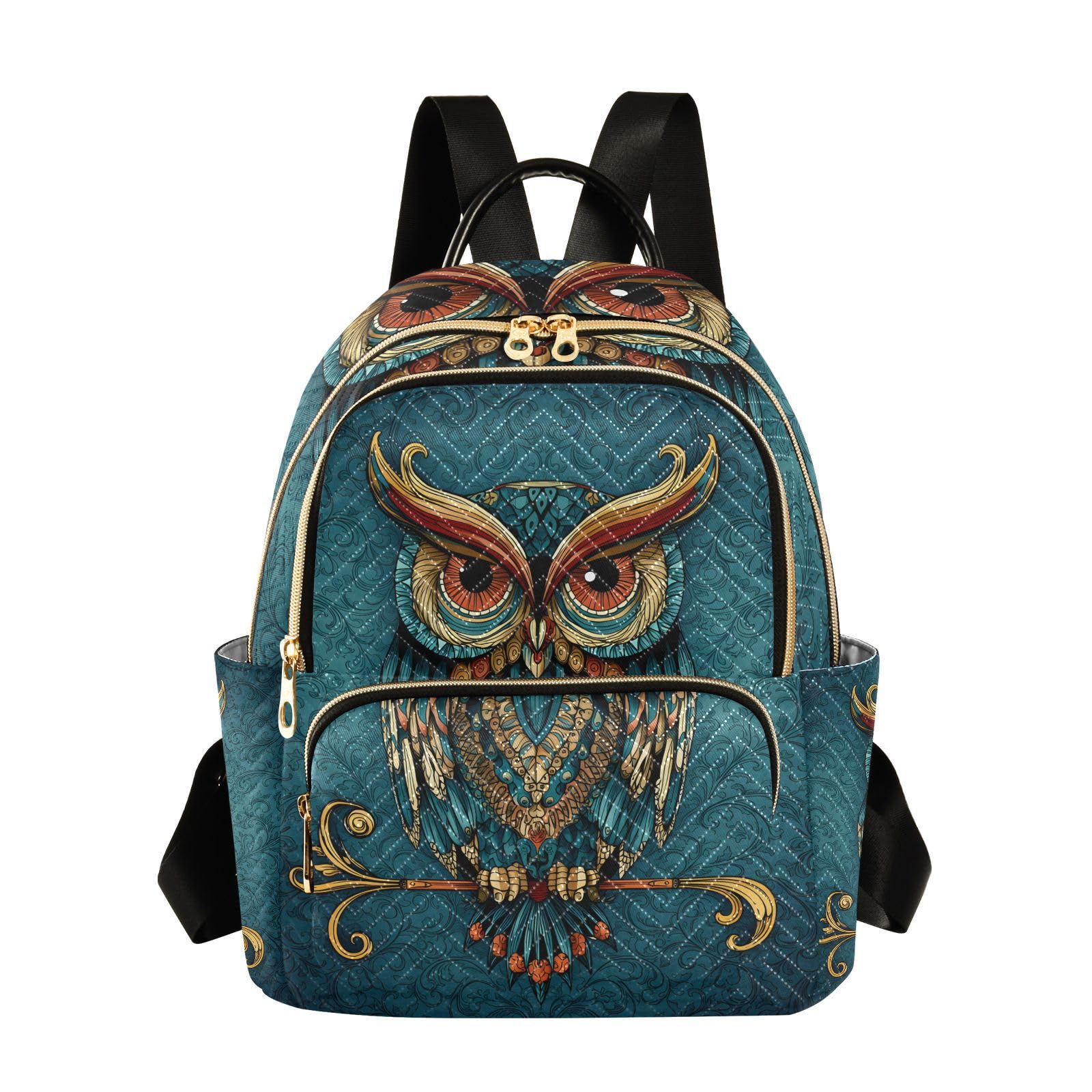 ALAZA Owl Print Boho Ethnic Small Backpack Purse for Women Travel Bag Fashion Daypack Back Pack Shoulder Bag
