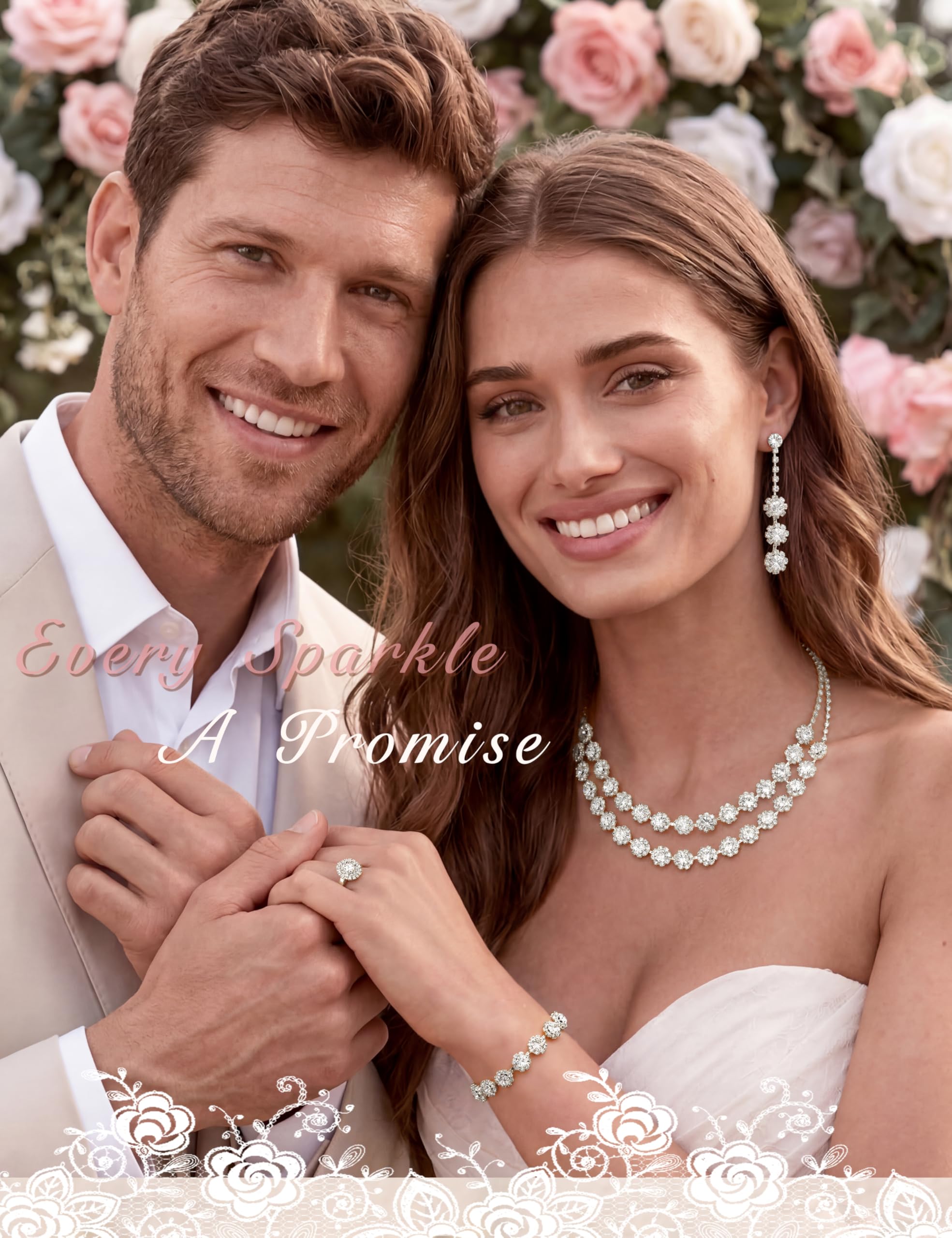 Diamday Brautschmuck Schmuck Set Damen Schmuckset Quasten Ohrringe Strass Mehrreihige Halsketten Link Armbänder Verstellbare Ringe Hochzeitsschmuck Sets für Bräute Prom Kostüm Zubehör