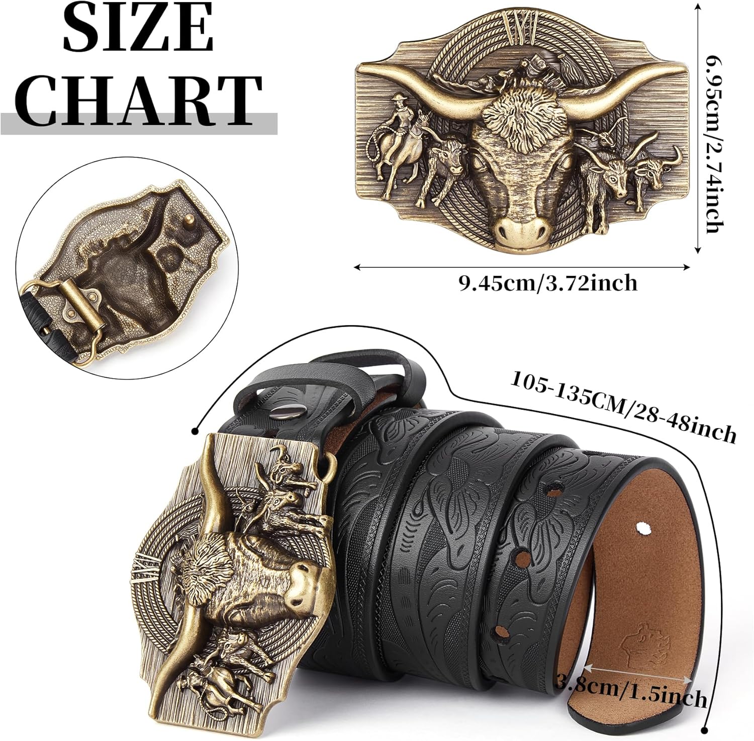 Western Leather Belt for Men Women Cowboy Cowgirl Mens Buckle Belt for Jeans, Country Belt, Ideal Men's Gifts - Image 4