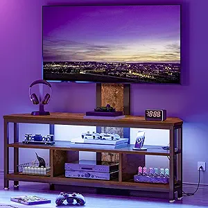 DWVO TV Stand with Mount, Corner TV Stands for Living Room w/Power Outlet, LED Entertainment Center for 70/65/60 inch TV, Height Adjustable TV Console Cabinet, Rustic Brown