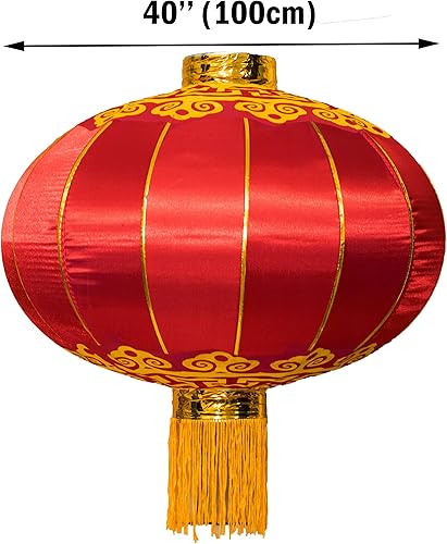 Miniatura 4 de Linterna china grande, lámpara colgante tradicional roja con pantalla de Año Nuevo Festival de Primavera Decoración de tela (24 pulgadas)