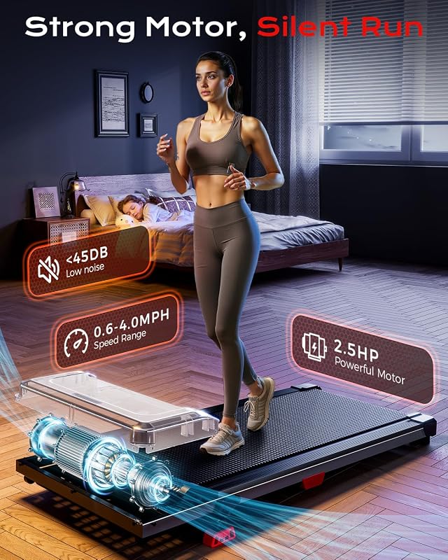 Walking Pad, Treadmill with Incline, 10% Under Desk Treadmill, EAGLOG 2.5HP Portable Treadmills for Home Small Women, Running Machine with Remote Control, 330lbs Capacity image 4