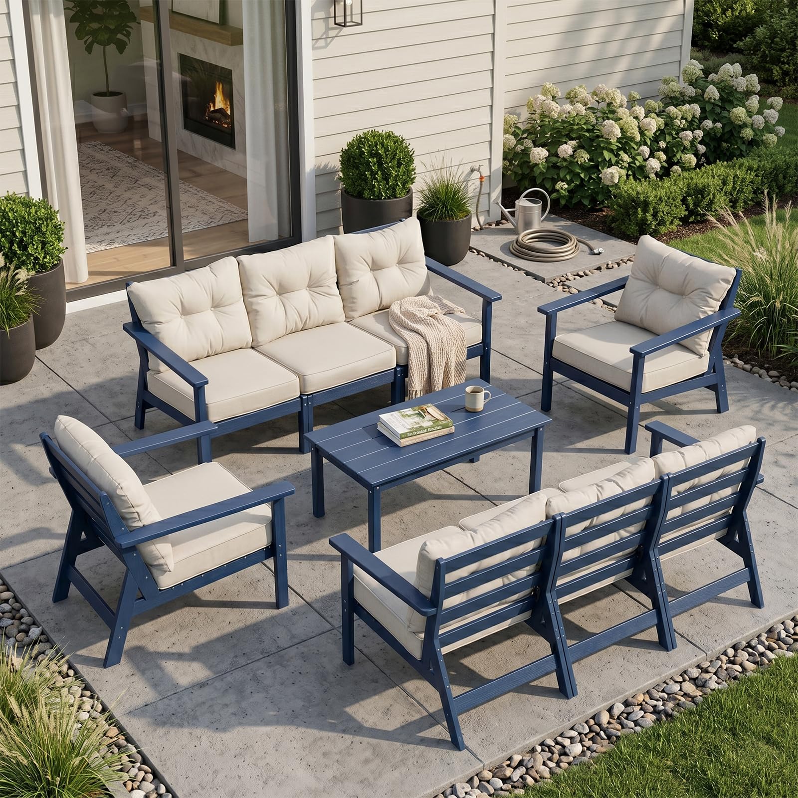 HDPE Patio Conversation Set 8 Seats, Outdoor Furniture Set, Patio Sofa Set