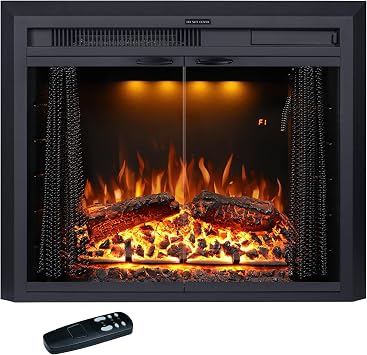 Valuxhome 25" W Electric Fireplace Insert with Glass Door and Mesh Screen, Fireplace Heater 750/1500W, Fire Crackling Sound, Remote Control