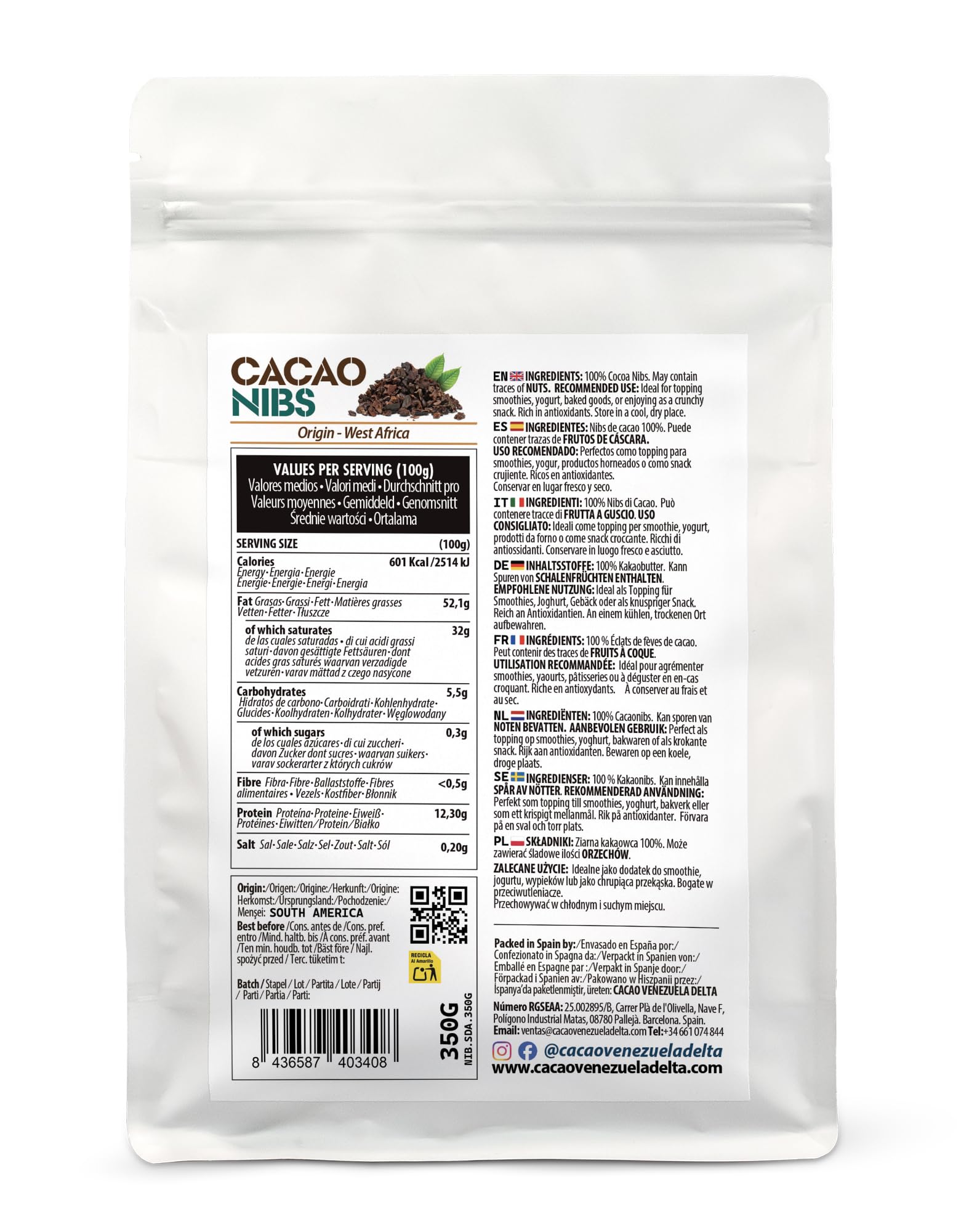 Cacao V Delta Nibs De Cacao Puro 750g - Puntas Premium Sin Azúcar Nibs Chocolate Negro Naturales Veganos Sin Gluten Antioxidantes Con Flavonoides No GMO