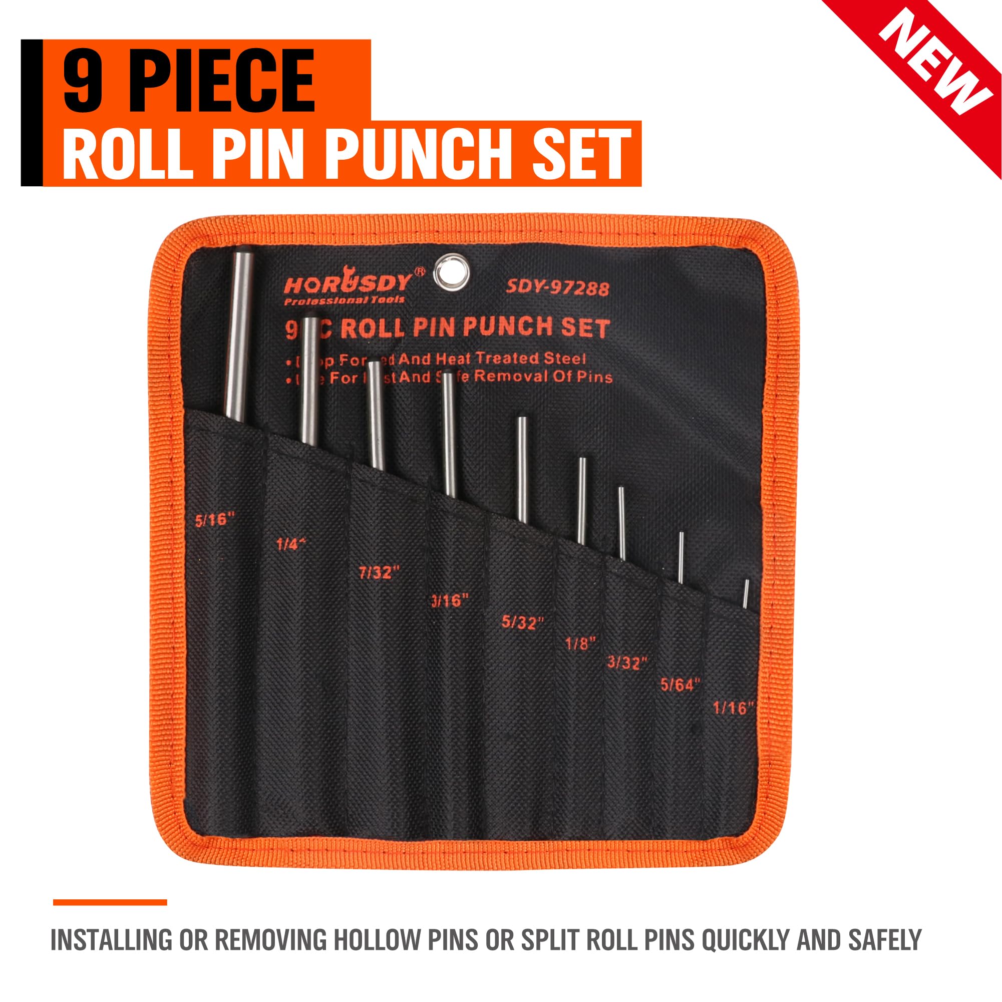9 Pieces Roll Pin Punch Set, HORUSDY Removing Repair Tool with Holder for Automotive Watch Repair,Jewelry and Craft - Image 2