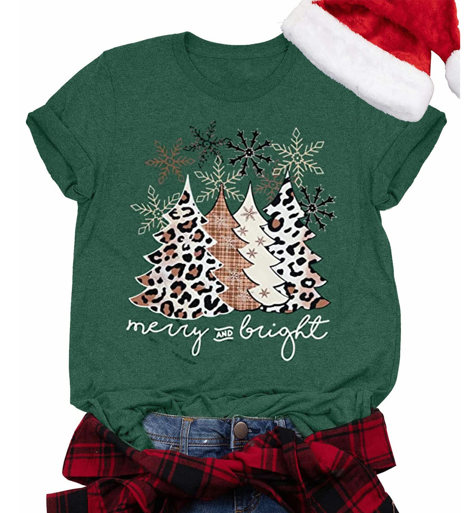 FBPQJYWMerry Bright Shirt Women Merry Christmas Shirts Funny Christmas Lights Graphic Tees Xmas Holiday Short Sleeve T-Shirt