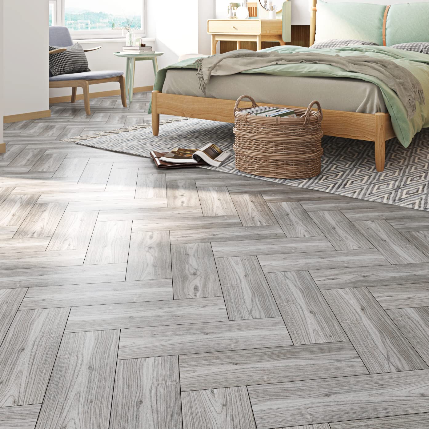Livelynine Dalle PVC Adhesive Sol Effet Bois Gris 32 Dalles Lino Sol Rouleau Effet Parquet Adhesif Sols Chambre 90x15CM Lavable Lame PVC Adhesive Cuisine Corridor Revetement Mural Bois Salle de Bain