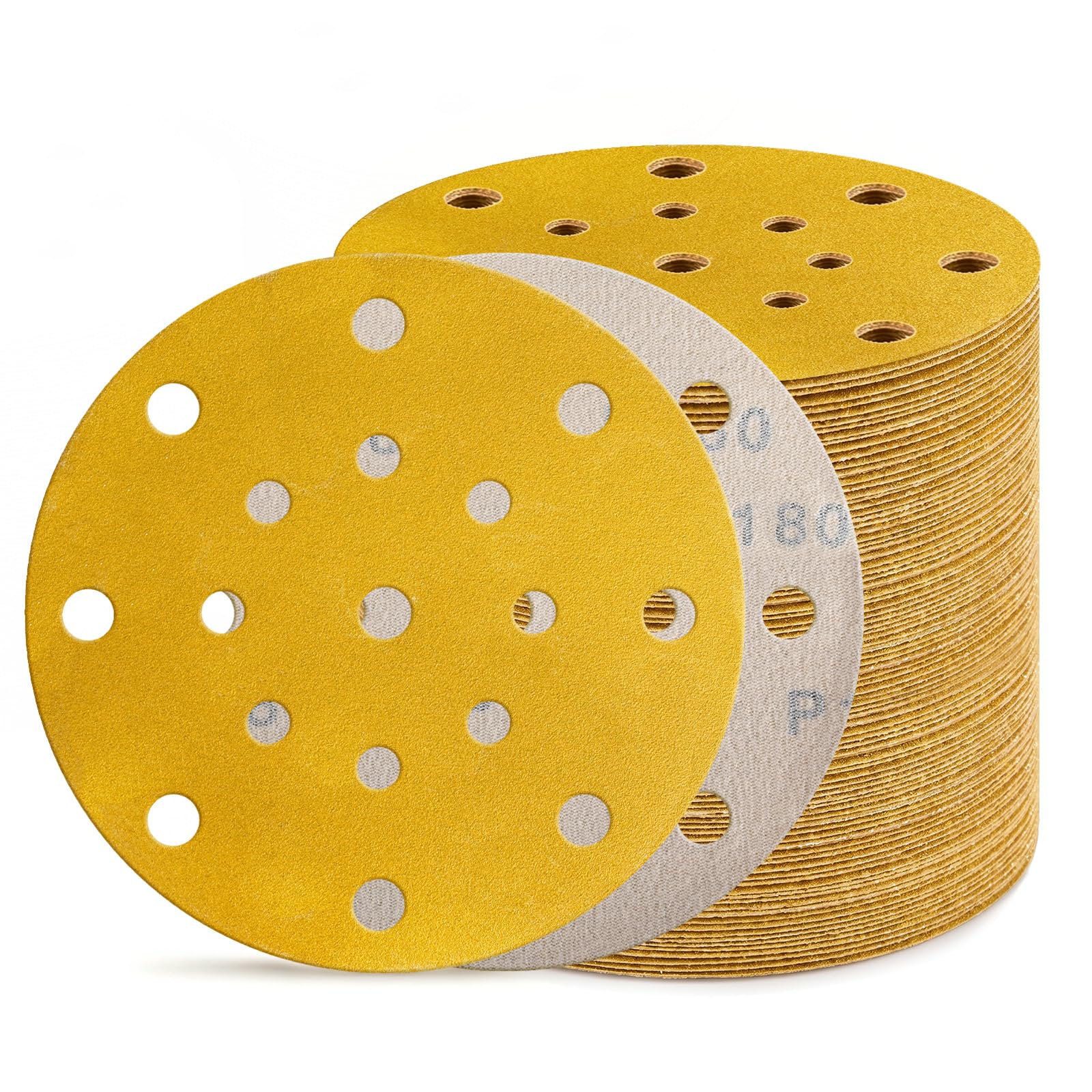 80Pcs 150MM Sanding Discs 180 Grit, Hook and Loop Orbital Sandpaper