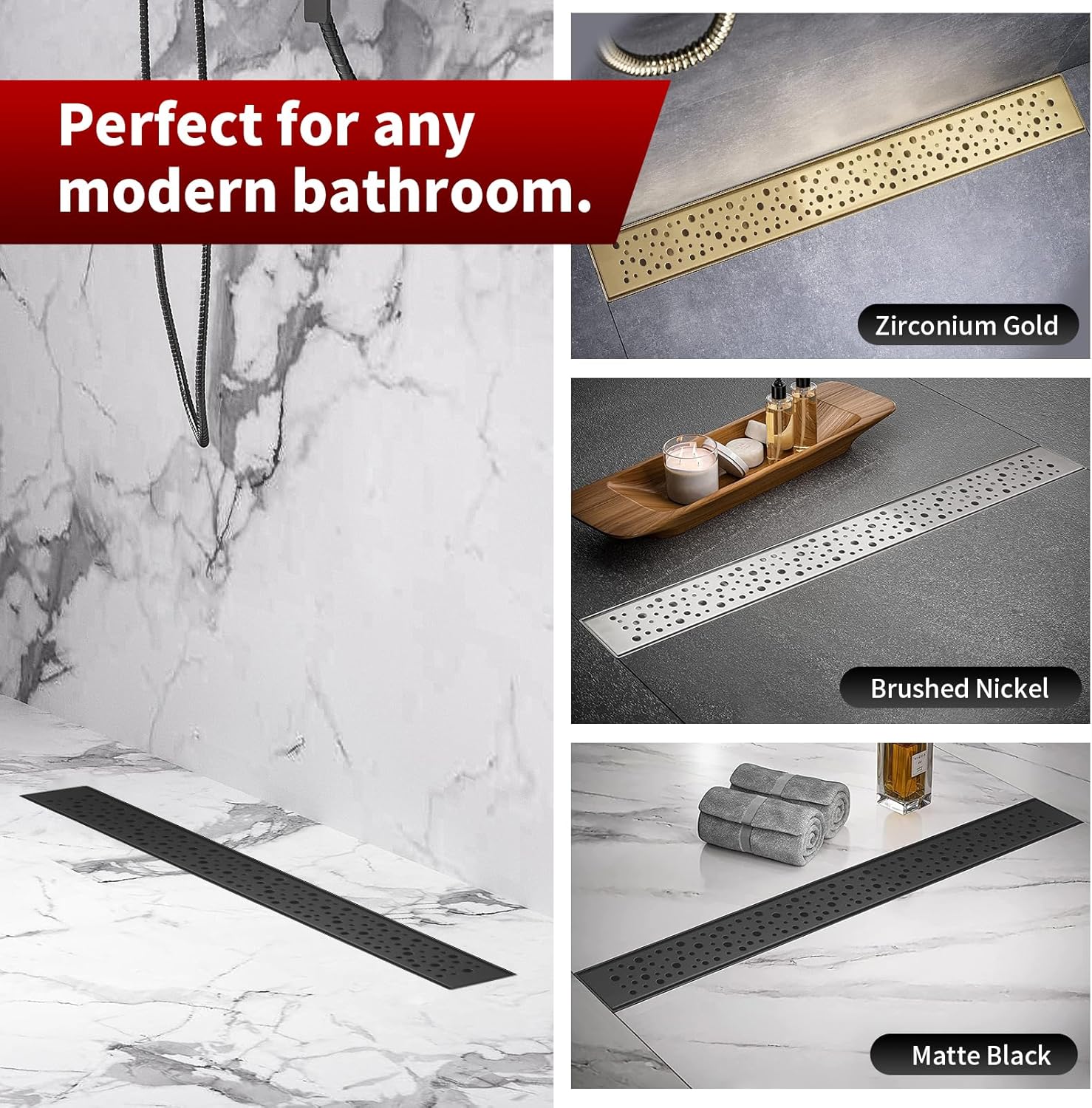 Sharp-tec Shower Drain, 28 inch Linear Shower Drain, Matte Black 304 Stainless Steel Rectangular Shower Floor Drain with Adjustable Leveling Feet, Hair Strainer, cUPC Certified, ST-099-28B Matte Black 28 inch