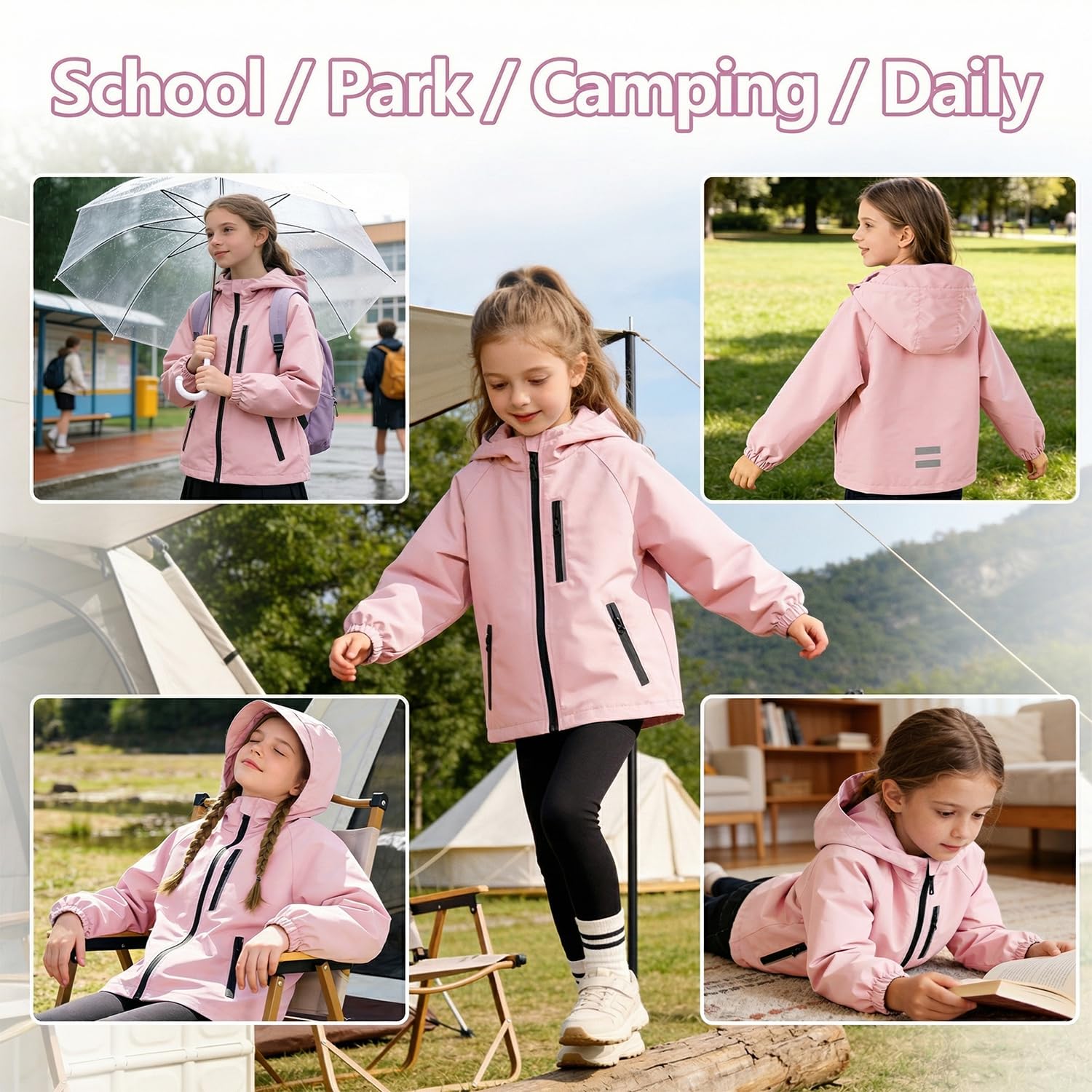 JinBei Chaqueta Niña Niño Chubasquero Impermeable con Capucha Ligero Cortavientos con Cremallera Fino Primavera Otoño Chaquetas Infantil Abrigo para Colegio Deportivo Casual 5-13 Años