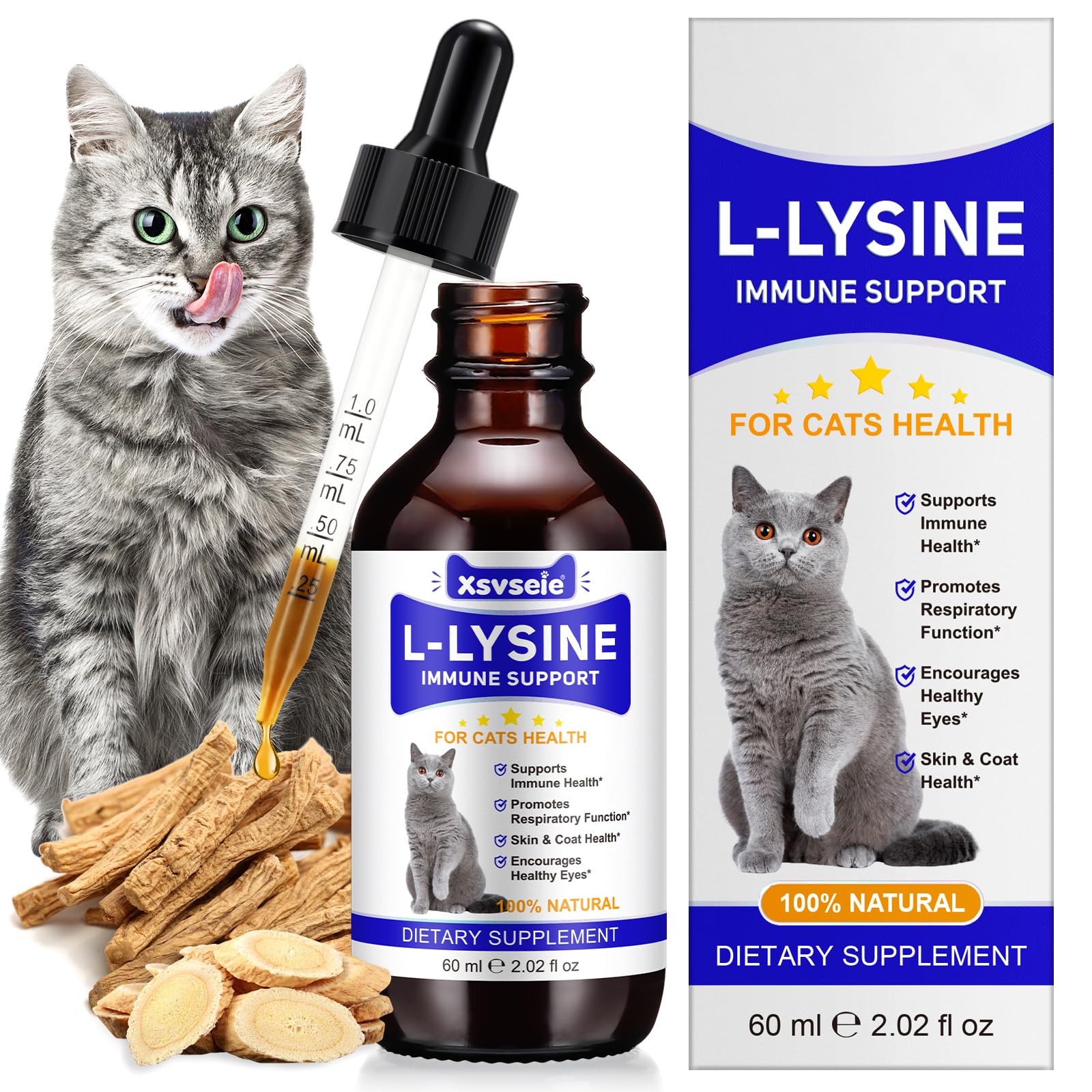 Lysine for Cats, L-lisine for Cat Immune Support, Allergy Relief, Sneezing & Runny Nose, with Colostrum, Taurina, Vitamins - Pollo asado Flavor - 60 ml/2oz