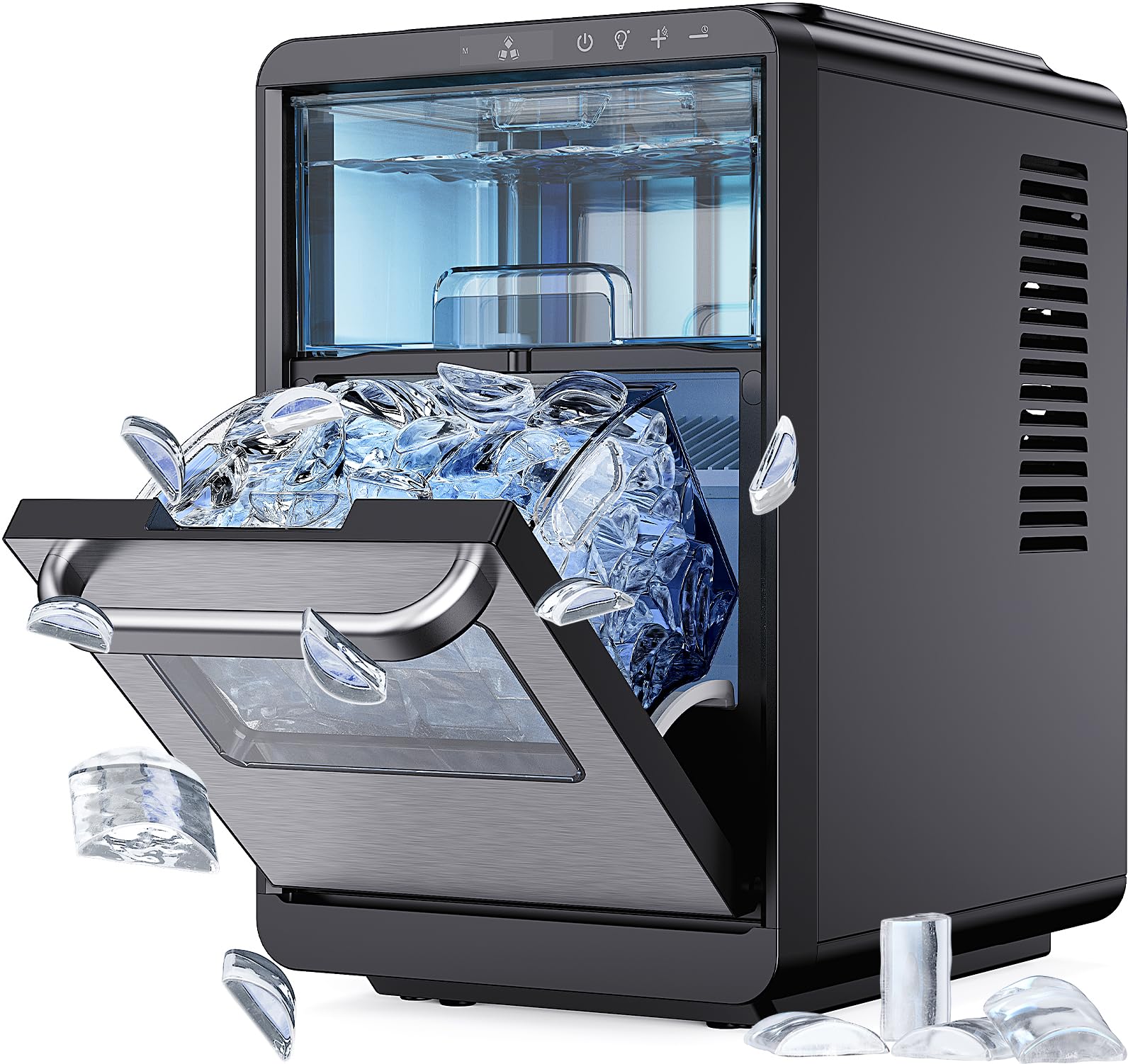 Silonn Crescent Ice Maker Countertop, Slow Melting &amp; Crystal-Clear Ice, Self-Cleaning Ice Machine with Adjustable Ice Thickness &amp; Timer Function, 16 Pcs in 15 Mins, 2000 Pcs per Day