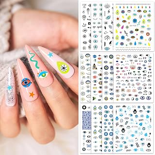 12 Sheets Evil Eye Nail Art Stickers Decals Self Adhesive Pegatinas Uñas Turkish Blue Eye Hamsa Hand Eye of Fatima Manicure Tips Devil Eye Nail Decoration for Women Girls Gift 807-7