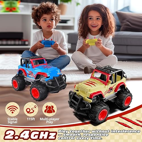 Miniatura 5 de Tecnock Mini auto RC para niños, auto a control remoto a escala 132 con batería recargable tipo C, 2.4 GHz duradero pequeño camión RC con fácil